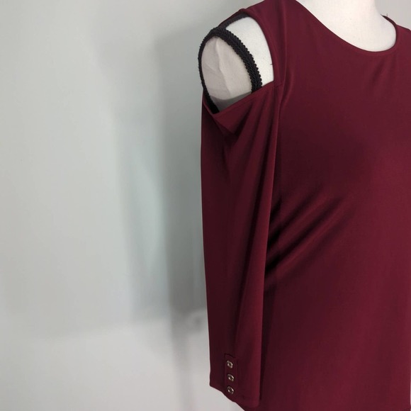 Tommy‎ Hilfiger Womens Top Cold-Shoulder Long Sleeve Round Neck Stretch Red S - Picture 3 of 8